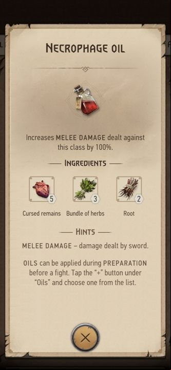 From these ingredients you can prepare: Necrophage Oil - The Witcher Monster Slayer: Resources from monsters - Crafting - Witcher Monster Slayer Guide