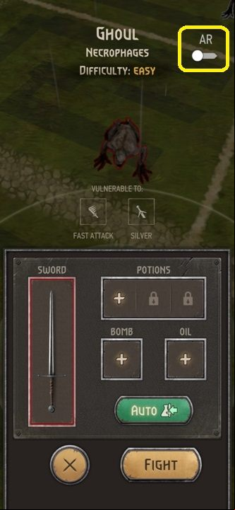 You can turn on the AR mode before the fight, or at its very beginning - The Witcher Monster Slayer: Combat - AR Mode - Fight - The Witcher - guide to the game