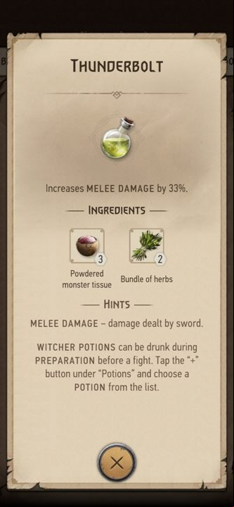Description: increases melee damage by 33% - The Witcher Monster Slayer: Combat - useful potions - Fight - Witcher Monster Slayer Guide