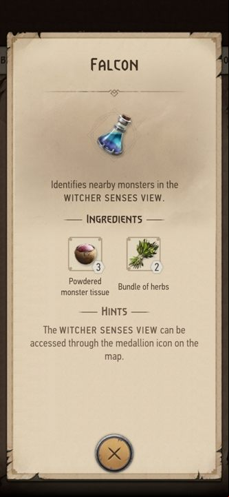 Effect: increases the range of the witcher's senses - The Witcher Monster Slayer: Potions - Recipes - Witcher Monster Slayer Guide