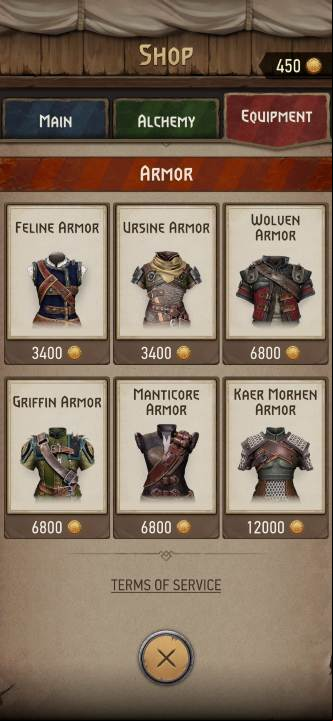 There are 6 different armors available in the game (not including the basic one) - The Witcher Monster Slayer: Armors - Basics - Witcher Monster Slayer Guide