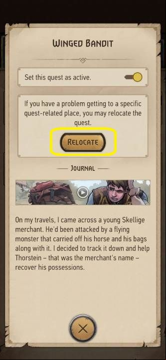 To relocate a quest, go to the journal, select the quest and click on "Relocate" - The Witcher Monster Slayer: Quest location - how to change it? - FAQ - Witcher Monster Slayer Guide