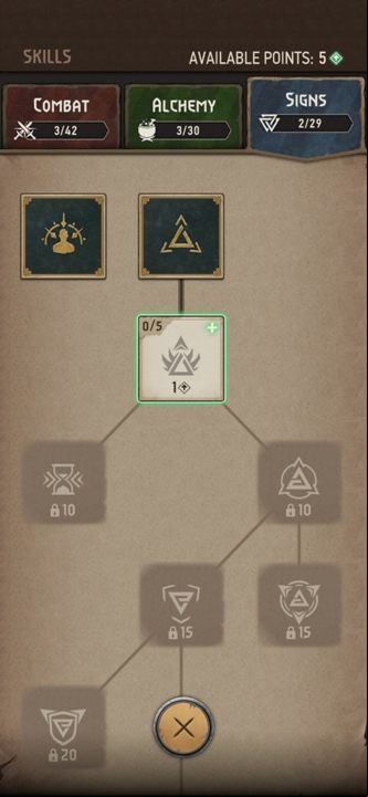 Finally, you will need to open the "sign" section and find the two skills called "Aard Sign" and "Quen Sign" - The Witcher - Monster Slayer: New signs - how to get them? - FAQ - Witcher Monster Slayer Guide