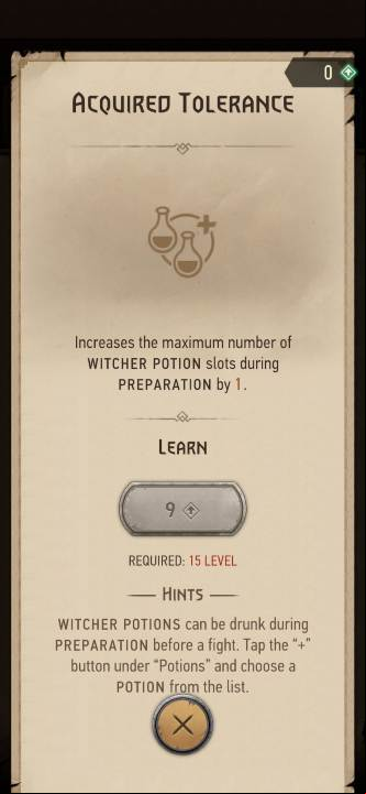Effect: increases the amount of witcher potions that can be used during combat - The Witcher Monster Slayer: Not enough room for potions - how to get more? - FAQ - Witcher Monster Slayer Guide