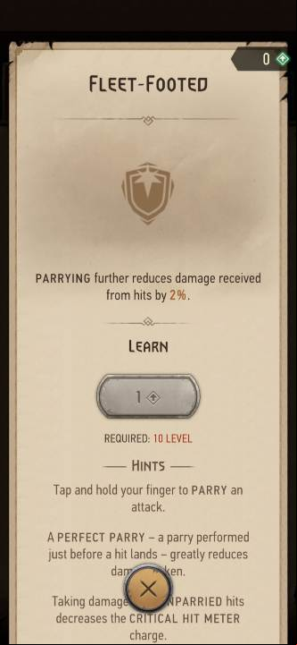 Effect: reduces damage received when parrying - The Witcher Monster Slayer: Skills - combat - Skills - Witcher Monster Slayer Guide