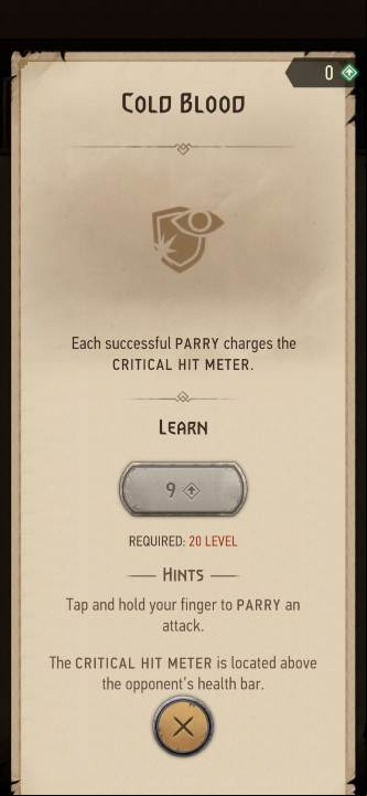 Effect: each perfect parry charges the critical hit meter - The Witcher Monster Slayer: Skills - combat - Skills - Witcher Monster Slayer Guide