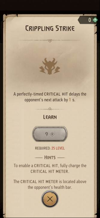 Effect: each perfect critical hit stumbles your opponent, giving you an extra second to act - The Witcher Monster Slayer: Skills - combat - Skills - Witcher Monster Slayer Guide