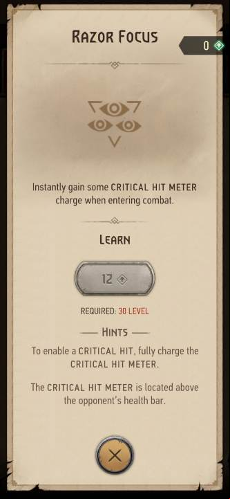 Effect: each fight begins with a partially charged critical hit meter - The Witcher Monster Slayer: Skills - combat - Skills - Witcher Monster Slayer Guide