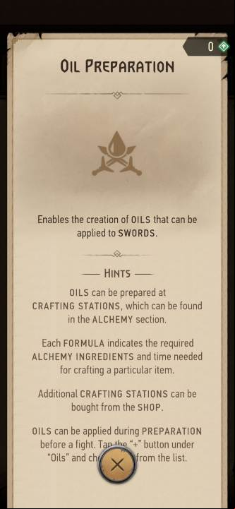 Effect: allows you to create oils - The Witcher Monster Slayer: Skills - alchemy - Skills - Witcher Monster Slayer Guide