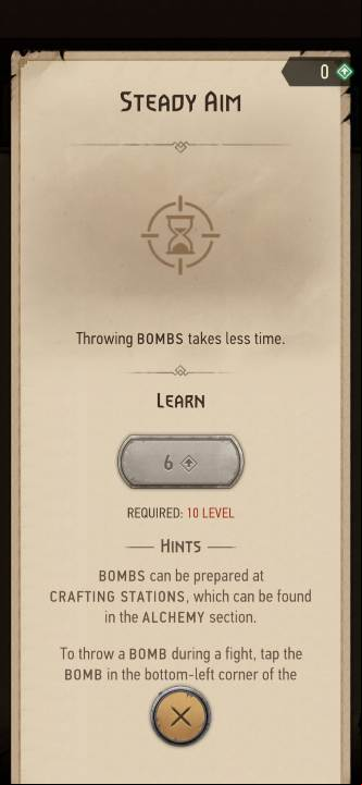Effect: reduces bomb throwing time - The Witcher Monster Slayer: Skills - alchemy - Skills - Witcher Monster Slayer Guide