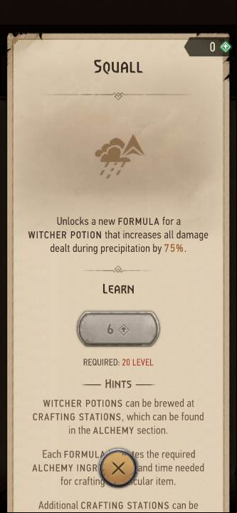 Effect: allows you to create the Squall potion - The Witcher Monster Slayer: Skills - alchemy - Skills - Witcher Monster Slayer Guide