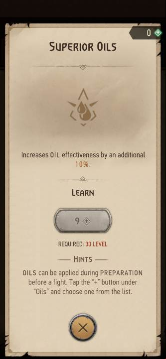Effect: increases the effectiveness of oils - The Witcher Monster Slayer: Skills - alchemy - Skills - Witcher Monster Slayer Guide