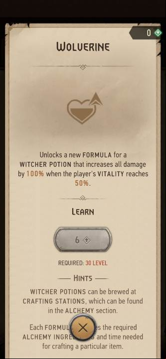 Effect: allows you to create the Wolverine potion - The Witcher Monster Slayer: Skills - alchemy - Skills - Witcher Monster Slayer Guide