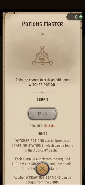 Effect: gives you a chance to create an additional potion - The Witcher Monster Slayer: Skills - alchemy - Skills - Witcher Monster Slayer Guide