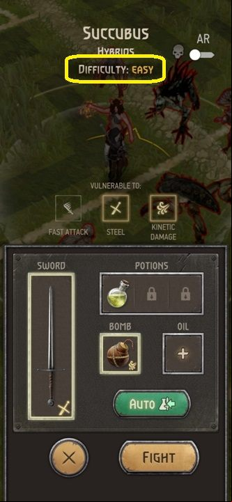 You can also see the difficulty level when you click on an enemy to start a fight - Witcher Monster Slayer: Beginners Guide - Basics - Witcher Monster Slayer Guide