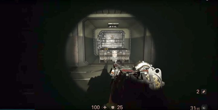 The Golden Item is lying on the cart, which you can see in the picture. - New York Riverside | Collectibles in Ubercommander Missions - Collectibles in Ubercommander Missions - Wolfenstein II: The New Colossus Game Guide
