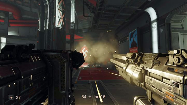 You will run into a group of enemies here. - Ausmerzer | Walkthrough - Chapter 10 - Ausmerzer - Wolfenstein II: The New Colossus Game Guide
