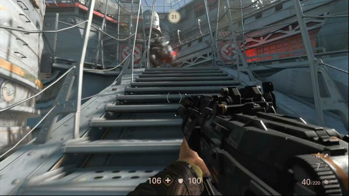 Even though the alarm is not active, the enemies still know where you are. - Ausmerzer | Walkthrough - Chapter 10 - Ausmerzer - Wolfenstein II: The New Colossus Game Guide