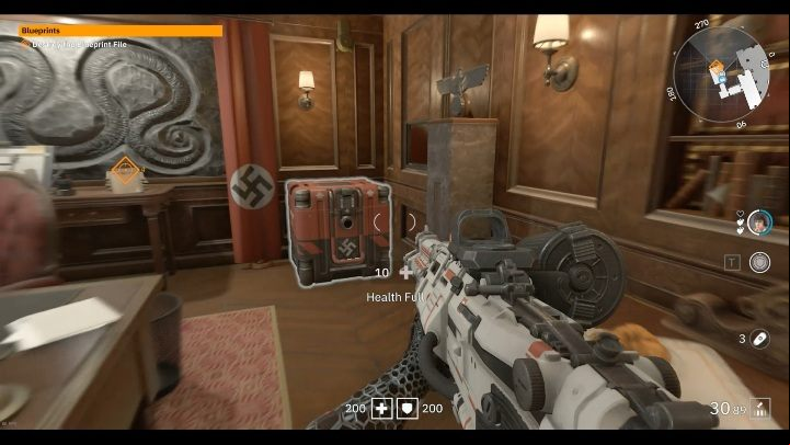 You can find the red box in the private office in the left corner of the room - Secrets and collectibles in Brother 1 | Wolfenstein Youngblood - Collectibles and secrets - Wolfenstein Youngblood Guide