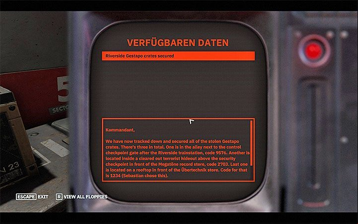 Decoded messages can be various, but they can contain, among other things, ready-made combinations - How do I open a red crate in Wolfenstein Youngblood? - FAQ - Frequently Asked Questions - Wolfenstein Youngblood Guide