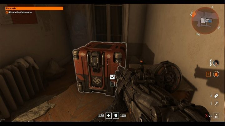 Youll find the first crate in the building during the second story mission - Secrets and collectibles in Riverside | Wolfenstein Youngblood - Collectibles and secrets - Wolfenstein Youngblood Guide