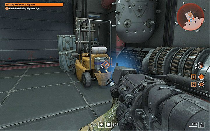 The body is covered by the load of a forklift truck - Missing Resistance Fighters | Wolfenstein Youngblood Walkthrough - Side missions - Wolfenstein Youngblood Guide