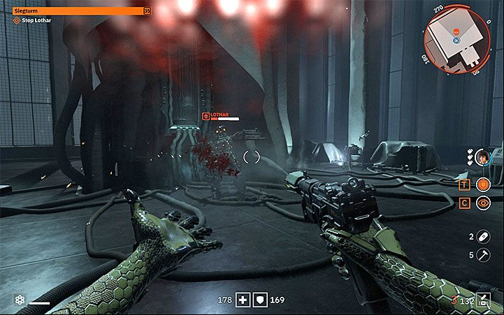 Position yourself close to Lothar and release the aim button so that the collected missiles are reflected towards Lothar and cause him a lot of damage - Raid Mission Lab X | Wolfenstein Youngblood Walkthrough - Main story - Wolfenstein Youngblood Guide