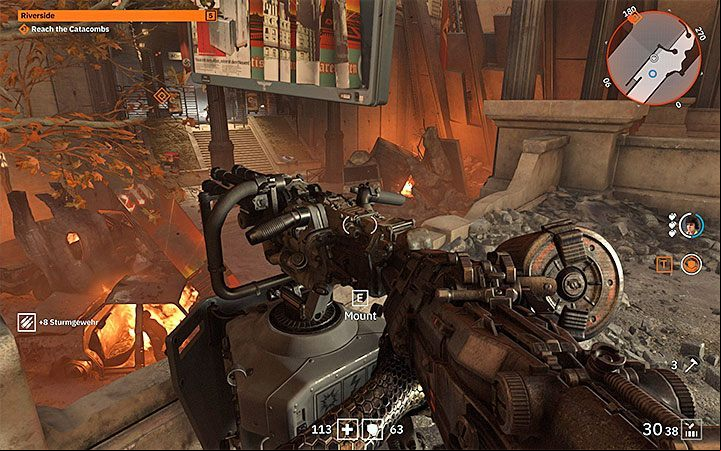 You will see the first group of enemies when you approach the area with a parked bus - Riverside | Wolfenstein Youngblood Walkthrough - Main story - Wolfenstein Youngblood Guide