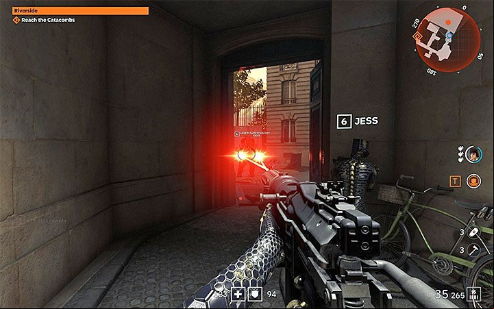 Beware of one enemy and get to the place where you find first grenades (Handgranate) - Riverside | Wolfenstein Youngblood Walkthrough - Main story - Wolfenstein Youngblood Guide