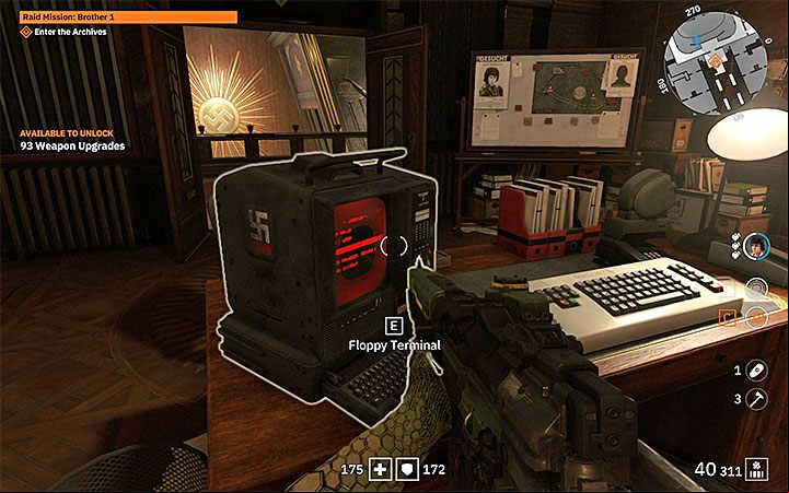 Having this floppy disk, you have to go to the office on the top floor - Raid Mission: Brother 1 | Wolfenstein Youngblood Walkthrough - Main story - Wolfenstein Youngblood Guide