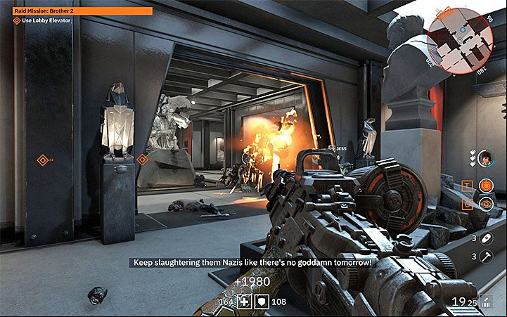 In the lobby, you can sneak around again even if you have fired off the alarm in previous locations - Raid Mission Brother 2 | Wolfenstein Youngblood Walkthrough - Main story - Wolfenstein Youngblood Guide
