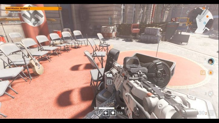 Youll find a labo tape on the table next to the speech venue - Secrets and collectibles in Little Berlin | Wolfenstein Youngblood - Collectibles and secrets - Wolfenstein Youngblood Guide