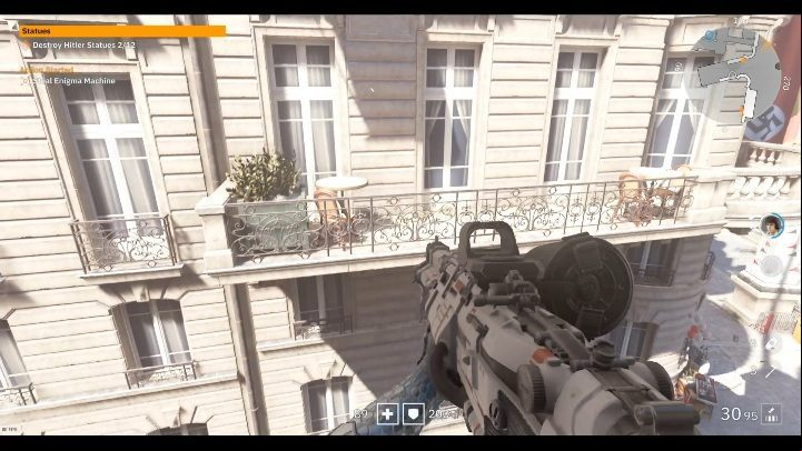 The glasses are waiting for you on the table, on the balcony of a white building - Secrets and collectibles in Little Berlin | Wolfenstein Youngblood - Collectibles and secrets - Wolfenstein Youngblood Guide