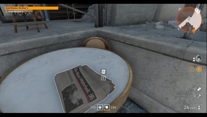 The newspaper is on a table near the destroyed building - Secrets and collectibles in Brother 3 | Wolfenstein Youngblood - Collectibles and secrets - Wolfenstein Youngblood Guide