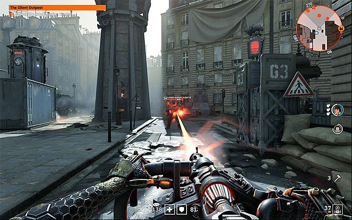 From the moment you unlock at least Bigger Guns ability, you can find interactive heavy weapons - in the example from the above pictures it is a laser cannon Laserkraftwerk - Why cant I pick up my gun in Wolfenstein Youngblood? - FAQ - Frequently Asked Questions - Wolfenstein Youngblood Guide