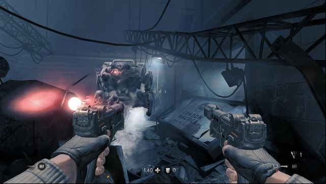 The battle with the first mech - London Nautica - Main missions - Wolfenstein: The New Order - Game Guide and Walkthrough