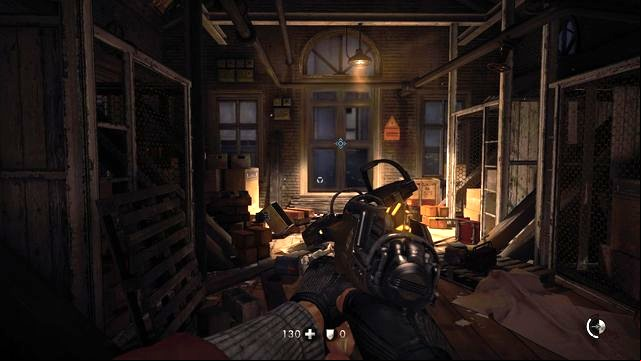 On the right, in the second box behind the grate - The Eisenwald Prison - Secrets - Wolfenstein: The New Order - Game Guide and Walkthrough