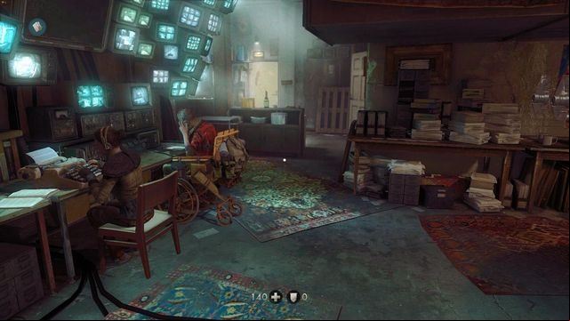 On the right side, in the room with the black man playing - The New House - Secrets - Wolfenstein: The New Order - Game Guide and Walkthrough