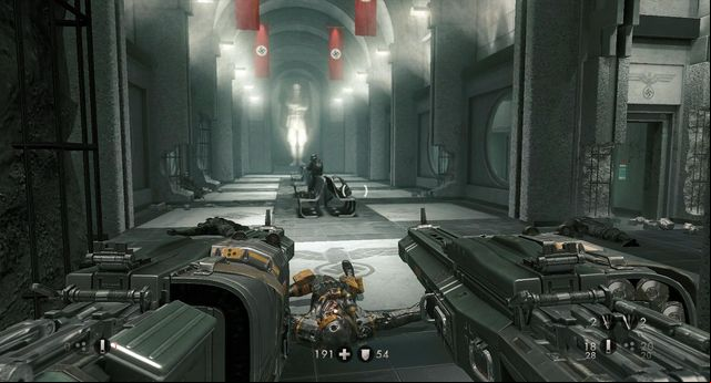 The room with a first big fight - Return to Deathsheads Compound - Main missions - Wolfenstein: The New Order - Game Guide and Walkthrough