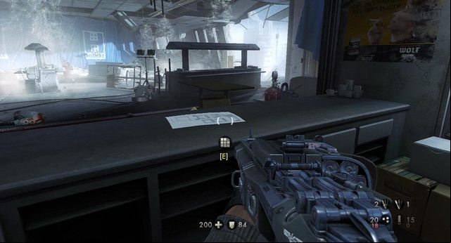 In the room where you fight against a helicopter - Return to London Nautica - Secrets - Wolfenstein: The New Order - Game Guide and Walkthrough