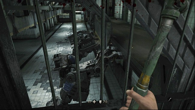 Once you jump down, take cover so to avoid with the giant mechanical dog - Chapter 1 - Prison - Walkthrough - Wolfenstein: The Old Blood - Game Guide and Walkthrough