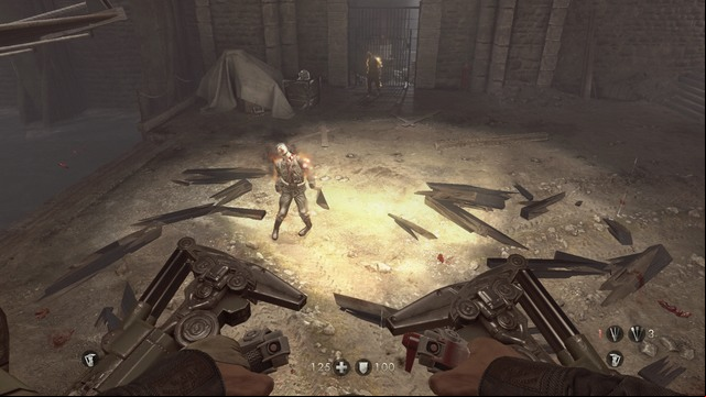 When you get to the mech and can control your character again, destroy the gate and deal with the charging zombies - Chapter 7 - Old Town - Walkthrough - Wolfenstein: The Old Blood - Game Guide and Walkthrough