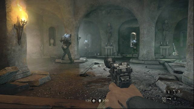 No matter how you choose to deal with the enemies, follow the corridor and at its end turn off the generator powering the door - Chapter 8 - Dig Site - Walkthrough - Wolfenstein: The Old Blood - Game Guide and Walkthrough
