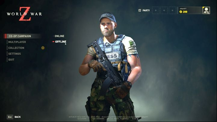 You can decide to play in offline mode from the main menu screen. - Can you play World War Z offline? - FAQ - World War Z Guide