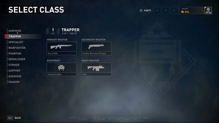 The Trapper class selection screen. - Player vs Player World War Z - character classes - Player vs Player mode - World War Z Guide