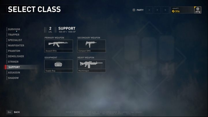 The class selection screen. - Player vs Player World War Z - character classes - Player vs Player mode - World War Z Guide