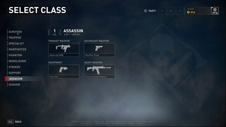 The Assassin class selection screen. - Player vs Player World War Z - character classes - Player vs Player mode - World War Z Guide