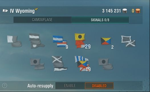 If you have large amounts of flags, you should activate the auto-resupply option. - Signal flags - Game mechanics - World of Warships - Game Guide and Walkthrough