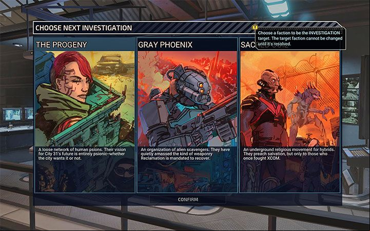 Investigating the three hostile factions and stopping them is the most important part of the XCOM: Chimera Squad campaign - XCOM Chimera Squad: Campaign guide - Basics - XCOM Chimera Squad Guide