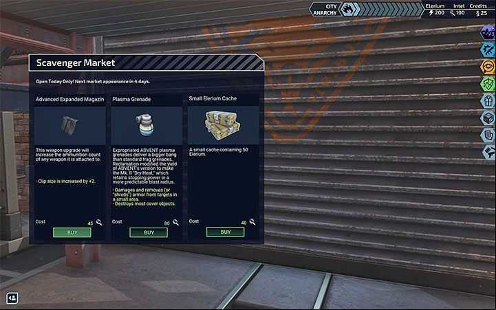 6) Scavenger Market - The market can sell e - XCOM Chimera Squad: Resources - what are they for? - FAQ - XCOM Chimera Squad Guide